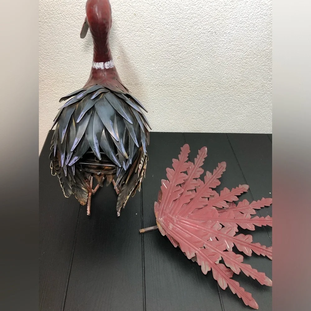 2 Metal Pheasant Bird Standing - Multicolor